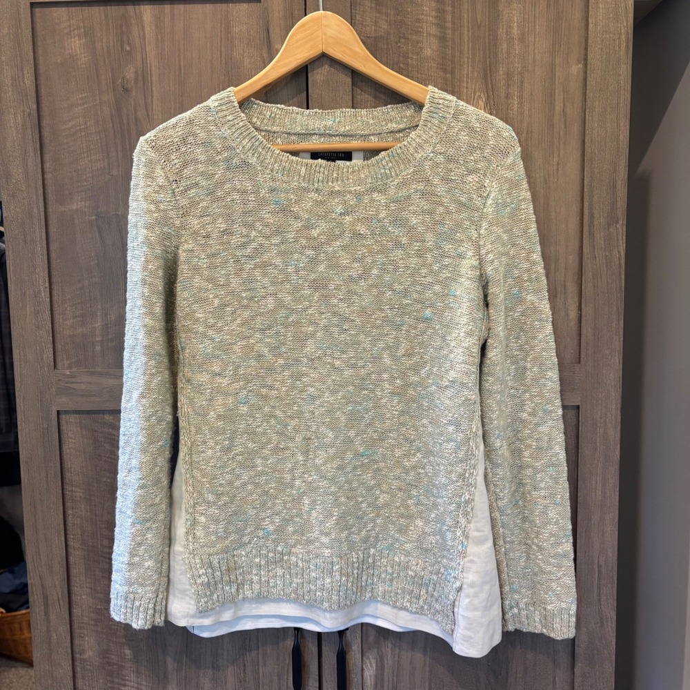 Lafayette 148 Sweater Small Mixed Media Linen sides Knit